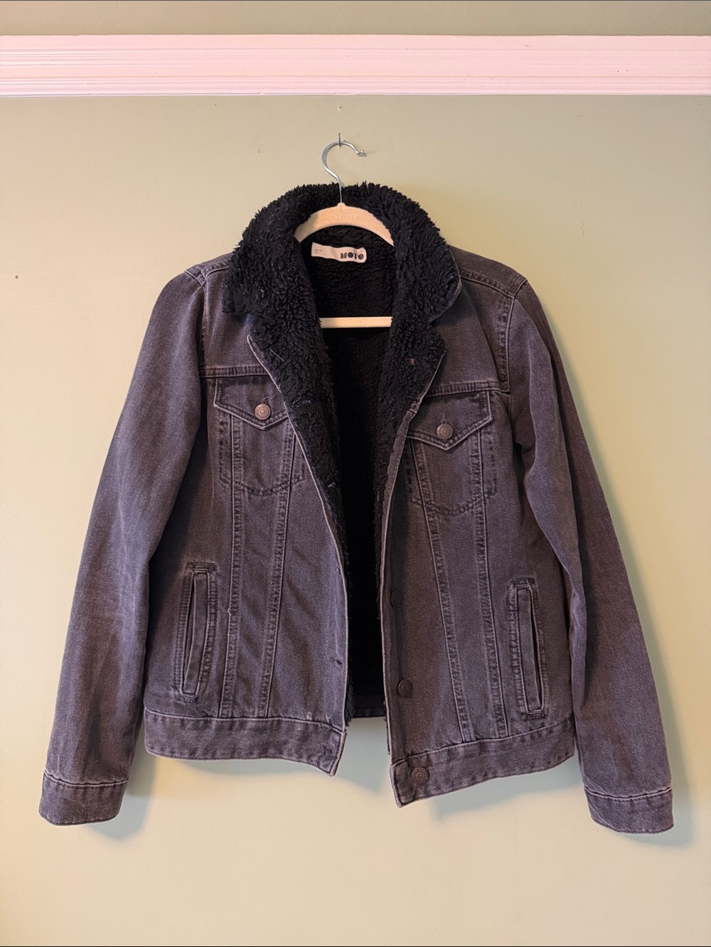 Topshop Black Faux Shearling Moto Jacket Sz. 6